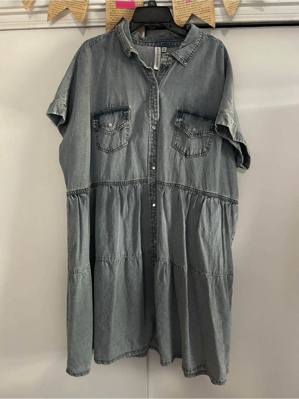 Relaxed Light Blue Denim Midi Shirt Dress